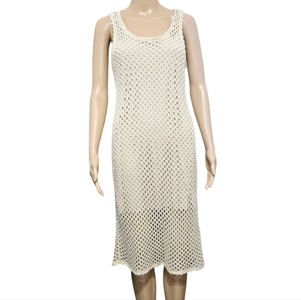 Kensi Lined Cream Crochet Sleeveless Summer Midi Dress Size Medium - Picture 1 of 11